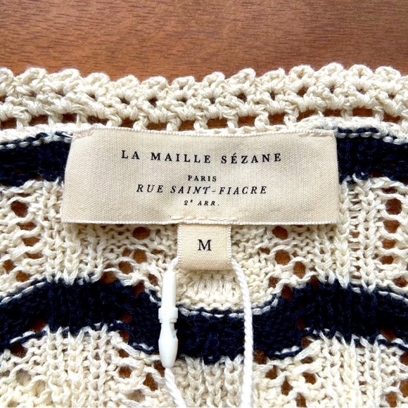 NEW! Sézane Francisco Organic Cotton Crochet Knit Button Sweater Tank Top Size M - Picture 6 of 9